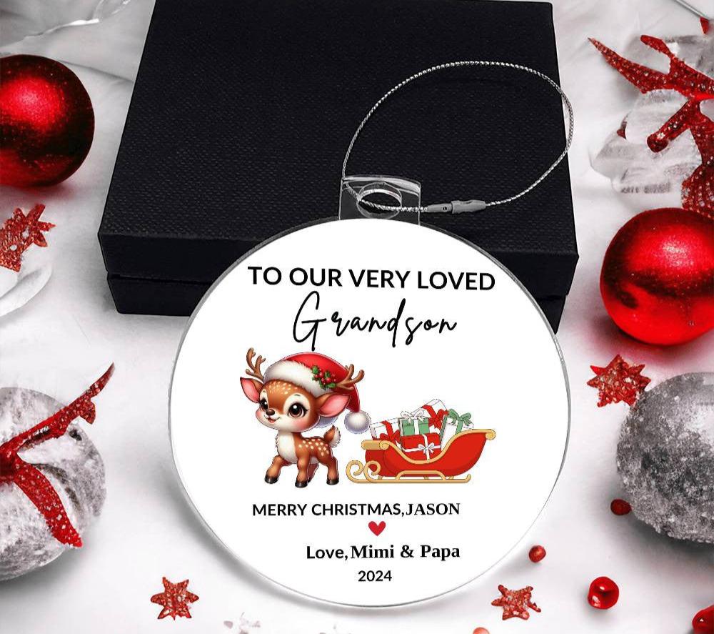Personalize "To Our Grandson" Christmas Acrylic Ornament!
