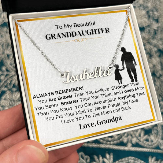 Personalized “To My Granddaughter” Name Necklace – Heartfelt Gift From Grandpa with Inspirational Message Card