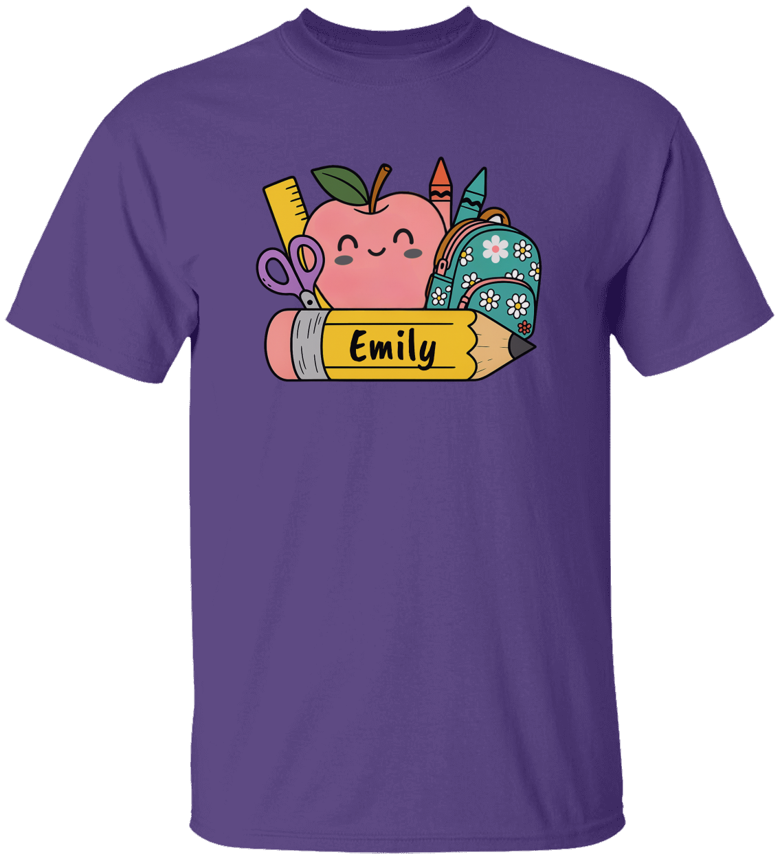 Personalized Kids Cotton Tee with School Supplies Design