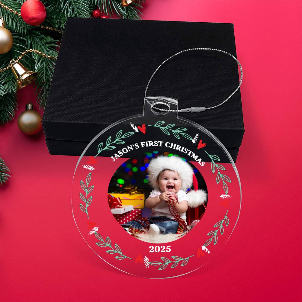 Personalize "Baby's First Christmas" Photo Acrylic Ornament!