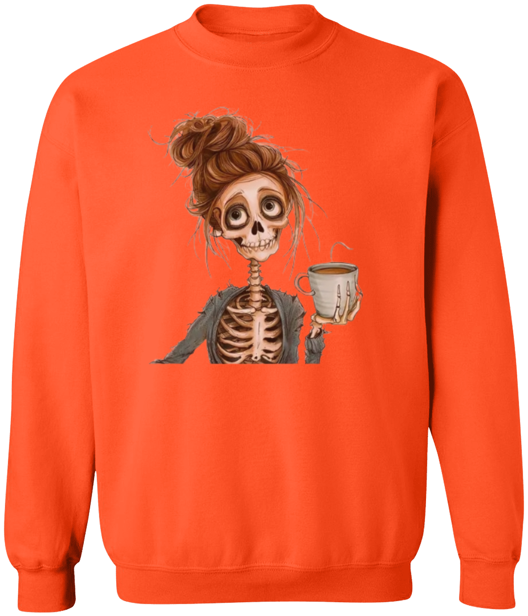 Funny Skull Girl Print Halloween Skeleton Coffee Sweatshirt