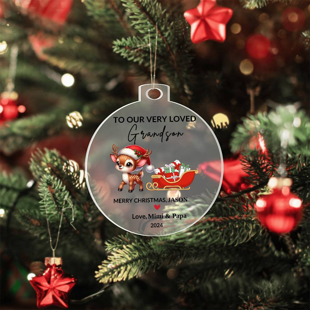 Personalize "To Our Grandson" Christmas Acrylic Ornament!