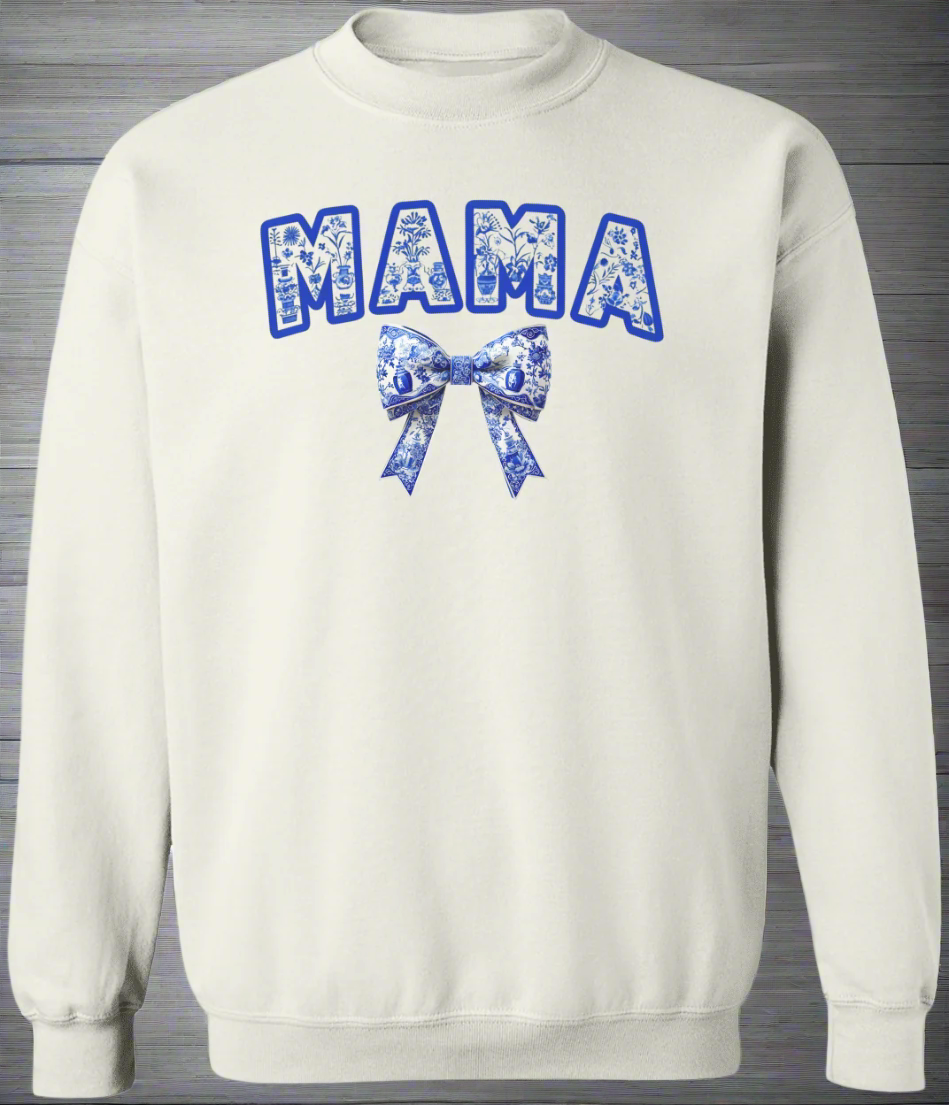 Mama Shirt, Cute Floral Mama Shirt, Blue Ribbon Shirt, Floral Mom Tee, Coquette