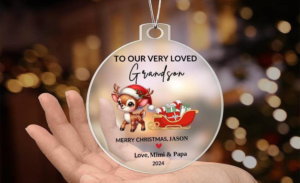 Personalize "To Our Grandson" Christmas Acrylic Ornament!