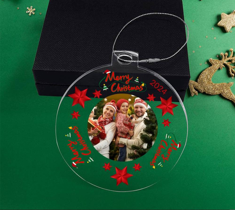 Personalized Merry Christmas 2024 Photo Acrylic Ornament!