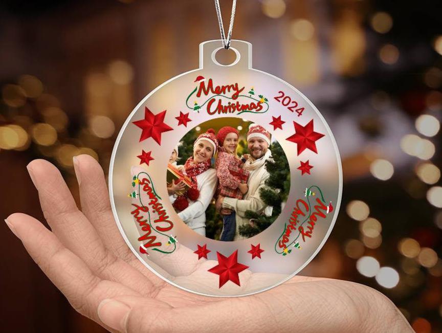 Personalized Merry Christmas 2024 Photo Acrylic Ornament!