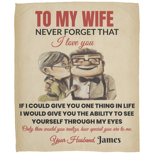 To My Wife Love Message Blanket – Heartfelt Husband Gift, Romantic Cartoon Couple Blanket, Personalized Love Message Throw- 50x60