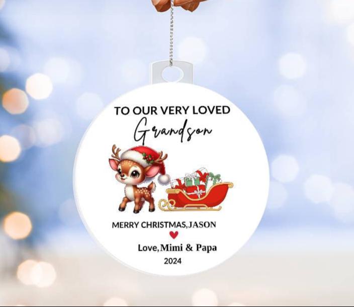 Personalize "To Our Grandson" Christmas Acrylic Ornament!