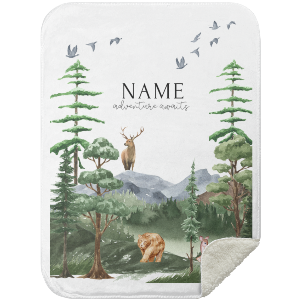 Personalized Woodland Design Sherpa Blanket 30x40