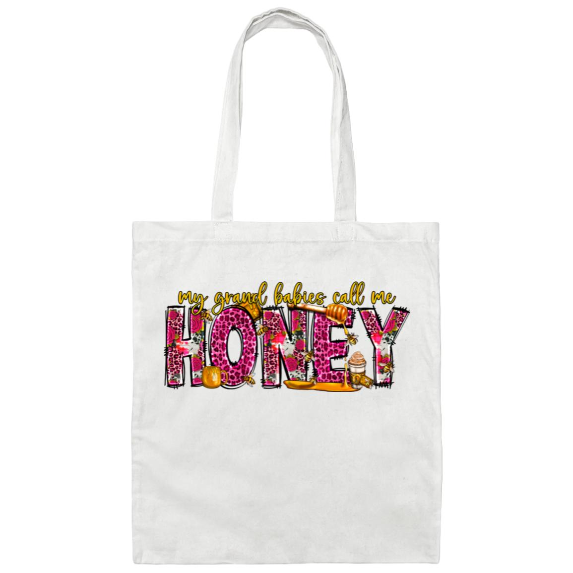 "My Grandbabies Call Me Honey" Canvas Tote Bag