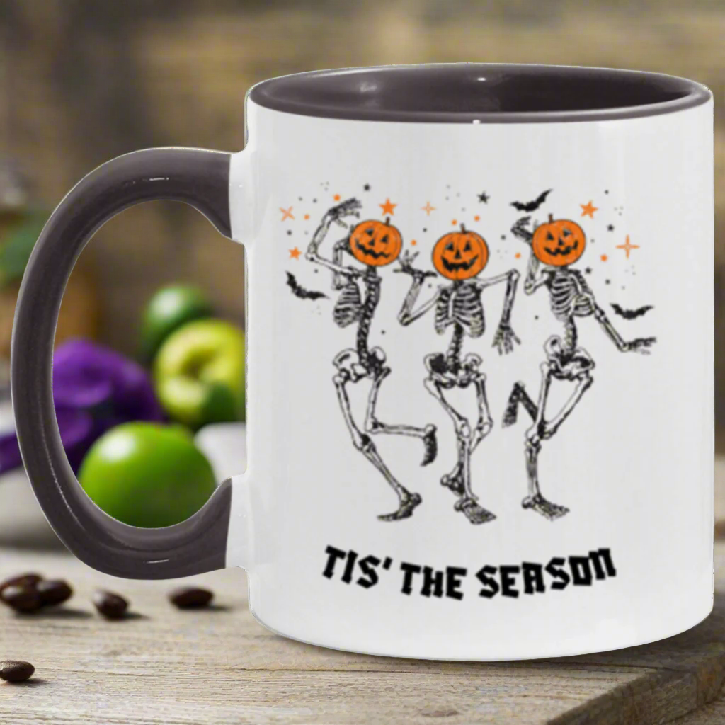 Halloween Coffee Mug, Pumpkin Head Mug, Gift For Halloween, Dancing Skeleton Mug, 11oz Accent Mug