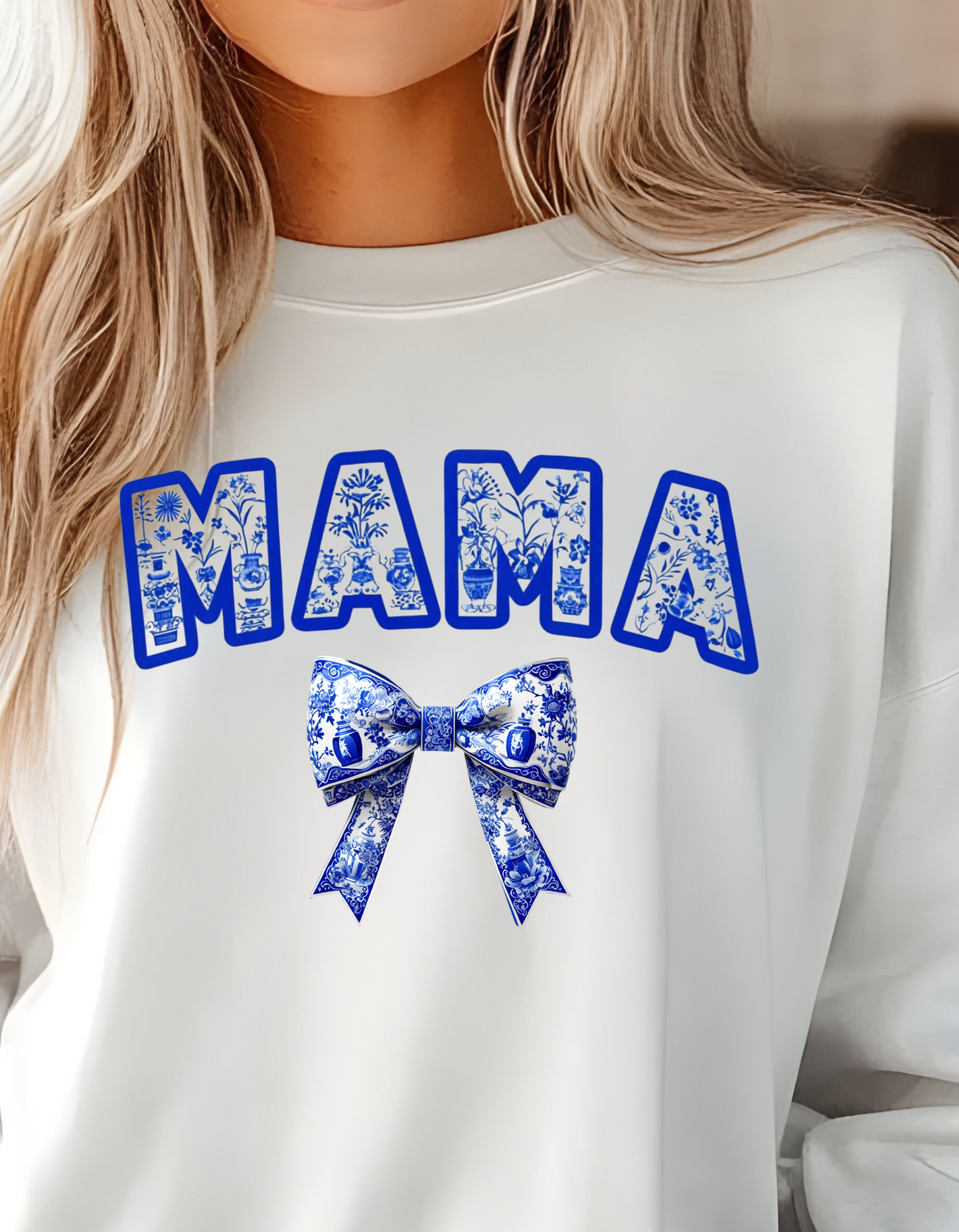 Mama Shirt, Cute Floral Mama Shirt, Blue Ribbon Shirt, Floral Mom Tee, Coquette