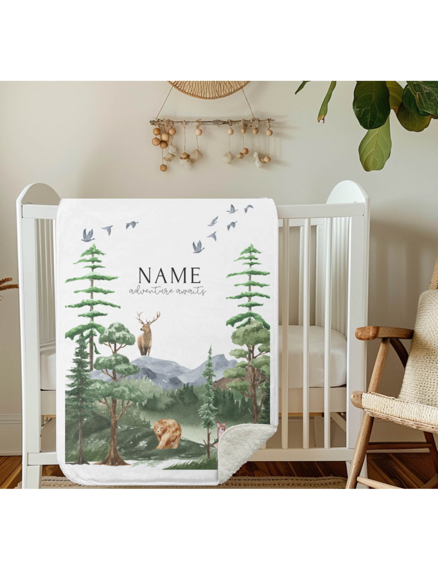 Personalized Woodland Design Sherpa Blanket 30x40