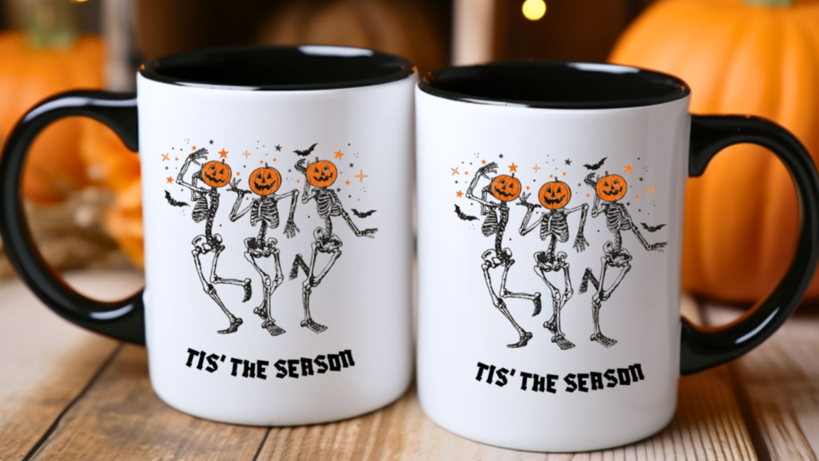 Halloween Coffee Mug, Pumpkin Head Mug, Gift For Halloween, Dancing Skeleton Mug, 11oz Accent Mug