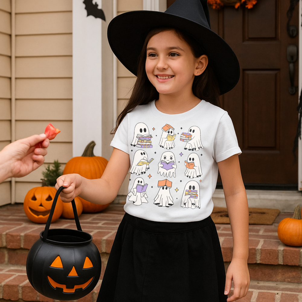 Retro Reading Ghost Youth T-Shirt, Gift For Halloween!