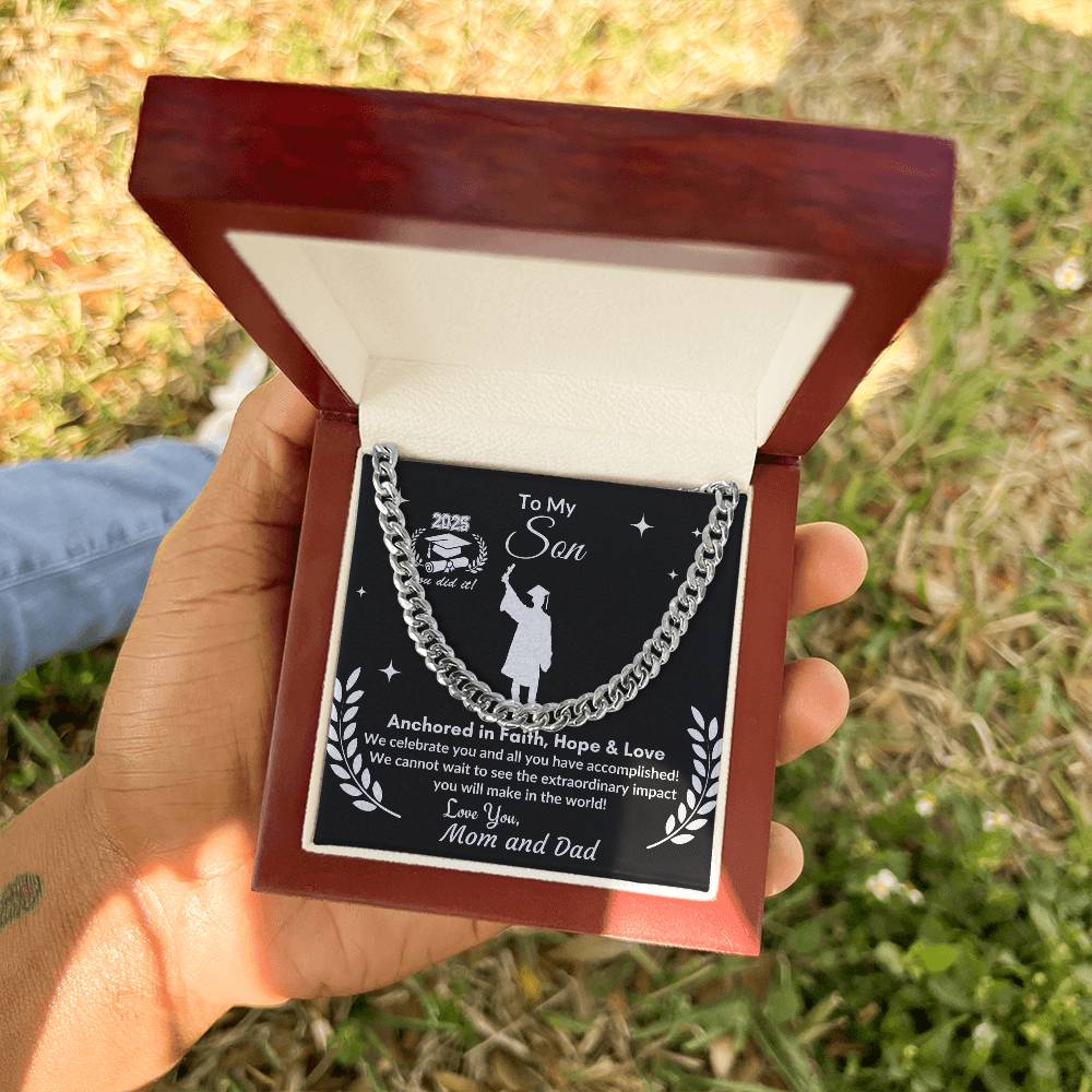 Personalized To My Son Graduation Cuban Link Chain w/ Lux Box