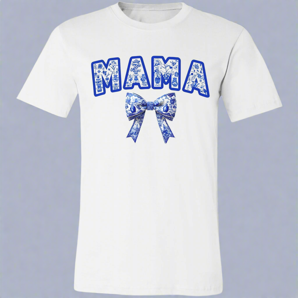 Mama Shirt, Cute Floral Mama Shirt, Blue Ribbon Shirt, Floral Mom Tee, Coquette