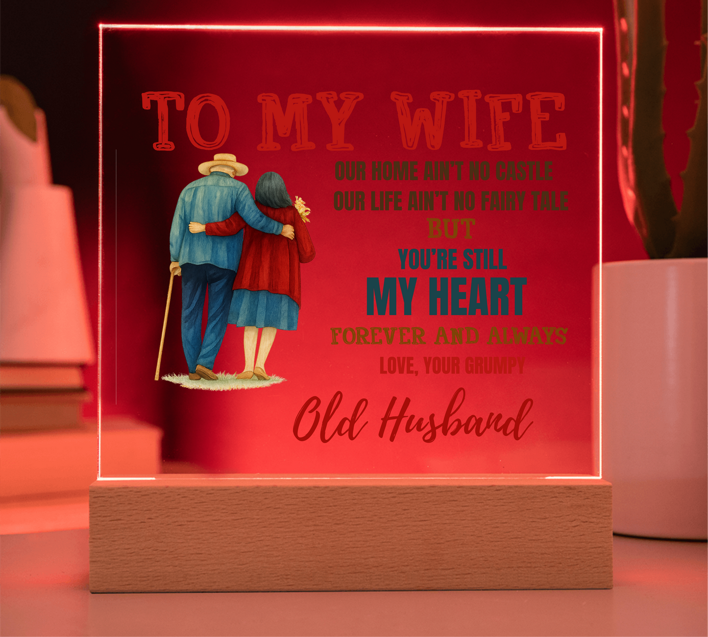 To My Wife "My Heart" Acrylic Square Nite Light