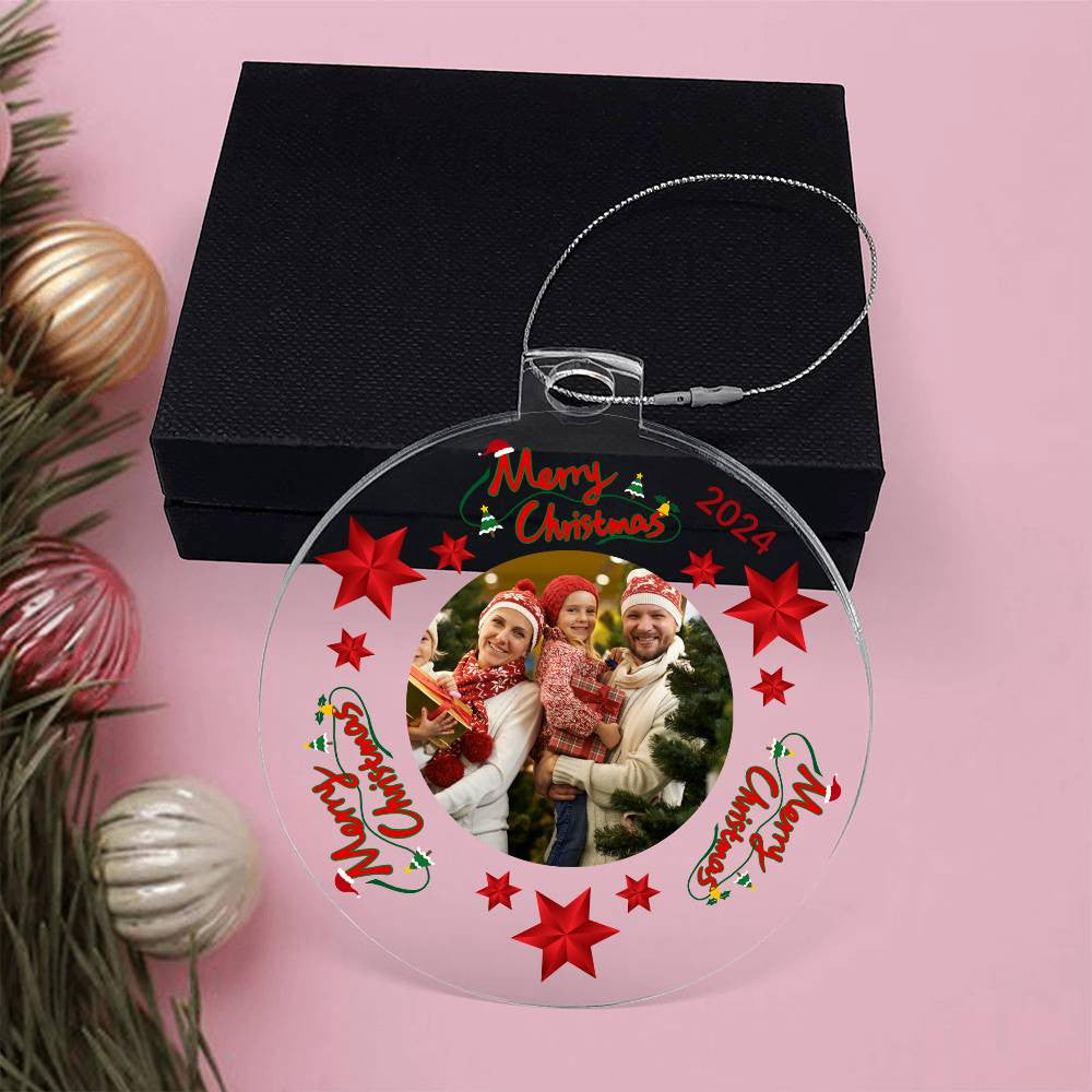 Personalized Merry Christmas 2024 Photo Acrylic Ornament!