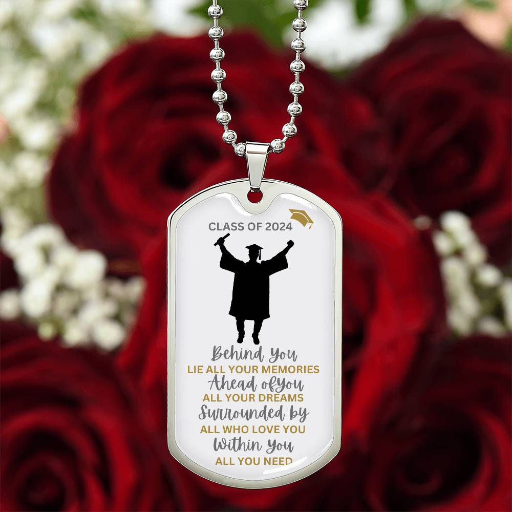To My Son "Within You Reside All You Need" Graduation Military Dog Tag Necklace