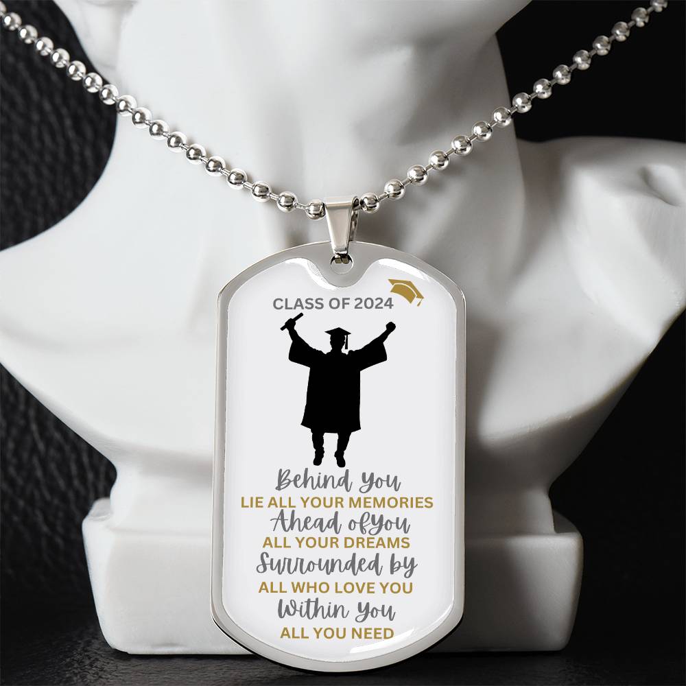 To My Son "Within You Reside All You Need" Graduation Military Dog Tag Necklace