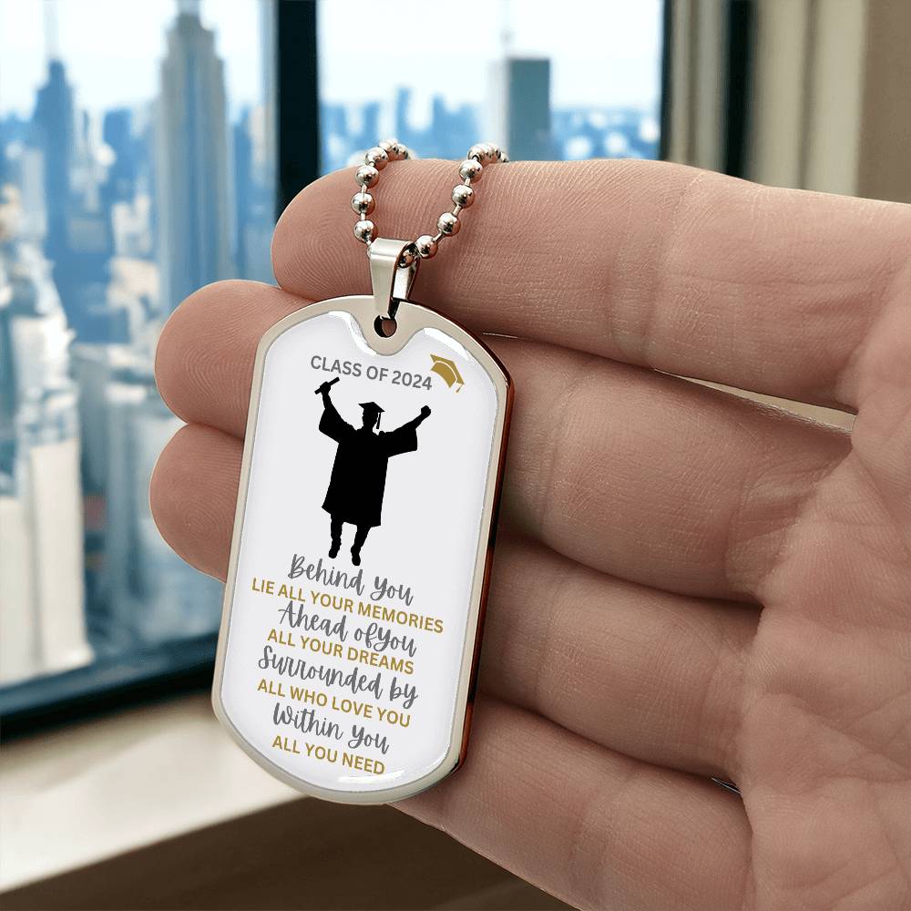 To My Son "Within You Reside All You Need" Graduation Military Dog Tag Necklace