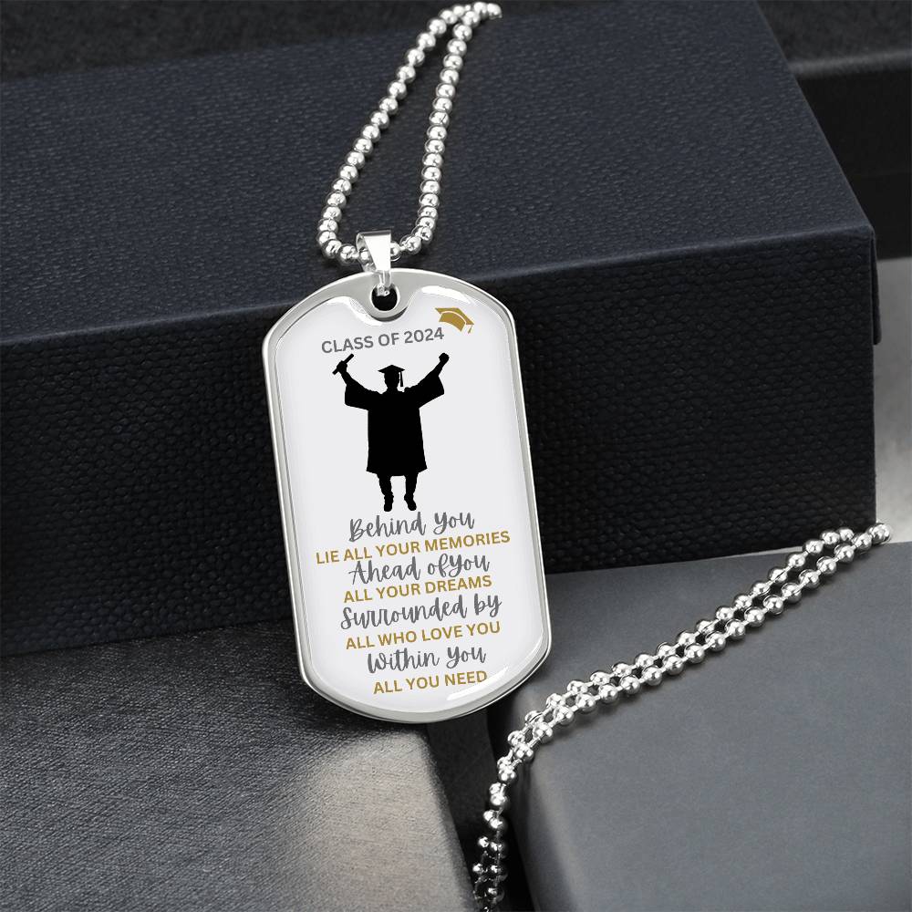 To My Son "Within You Reside All You Need" Graduation Military Dog Tag Necklace