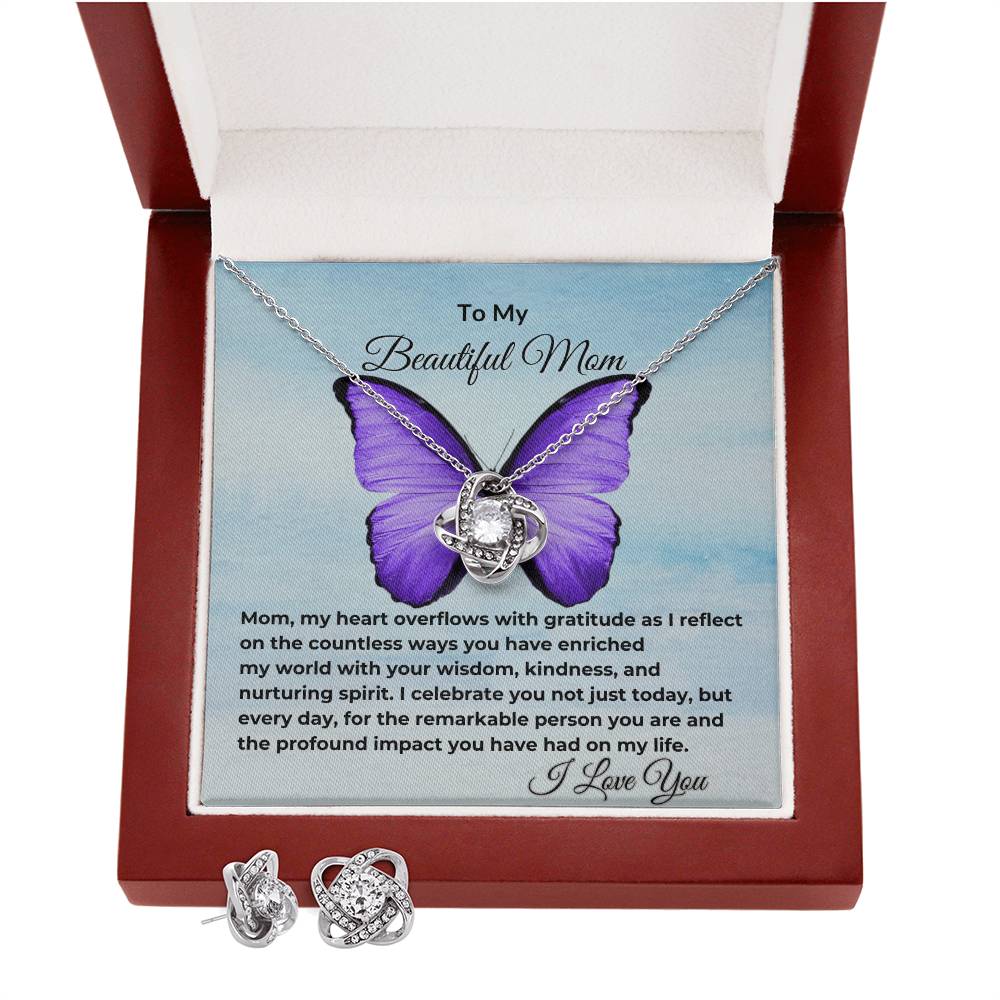 Happy Mother's Day Mom "Gratitude" Love Knot Earring and Necklace Set