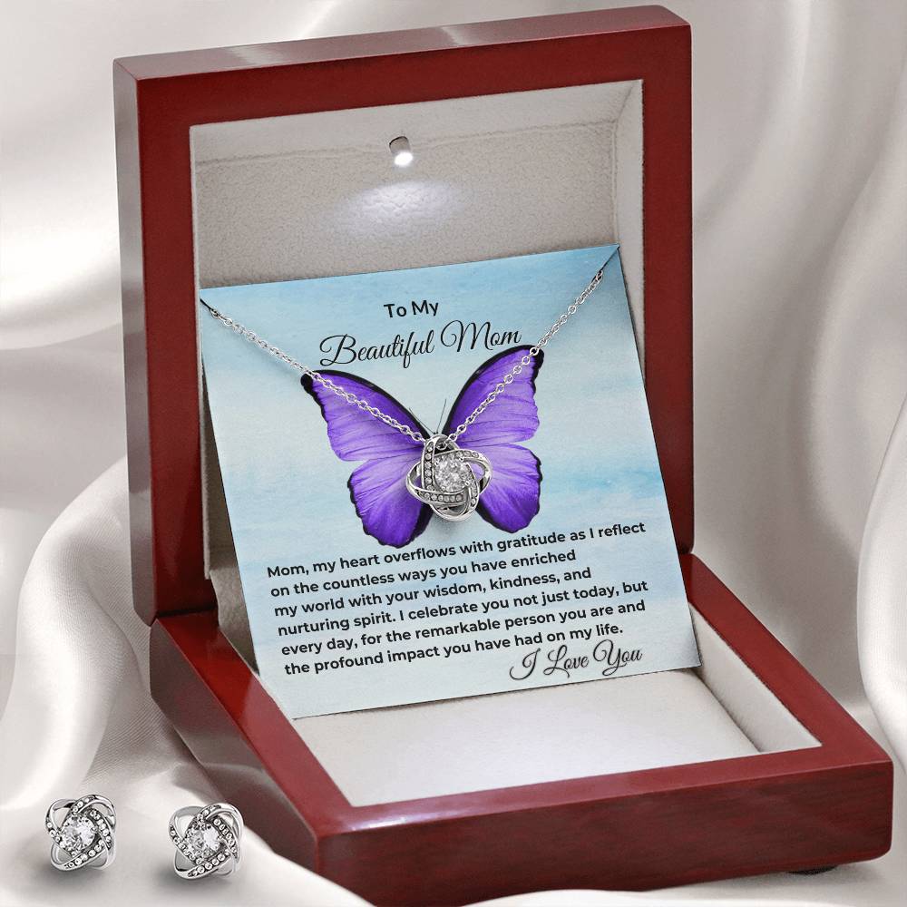 Happy Mother's Day Mom "Gratitude" Love Knot Earring and Necklace Set