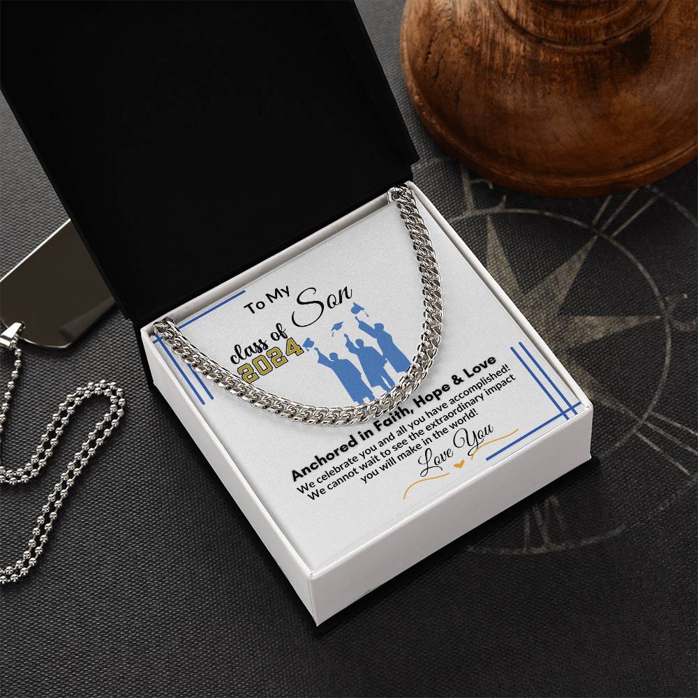 To My Son Graduation Gift "We celebrate You" Cuban Link Chain Necklace