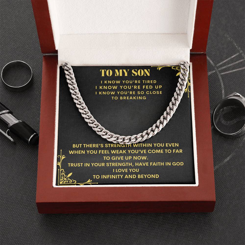 To My Son "Trust in Your Strength" Cuban Link Chain Necklace