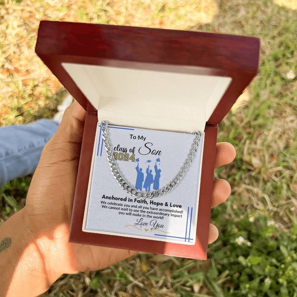 To My Son Graduation Gift "We celebrate You" Cuban Link Chain Necklace