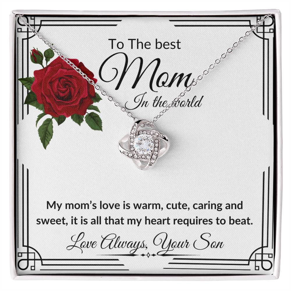 To the best Mom from Son "Caring and Sweet" Love Knot Necklace