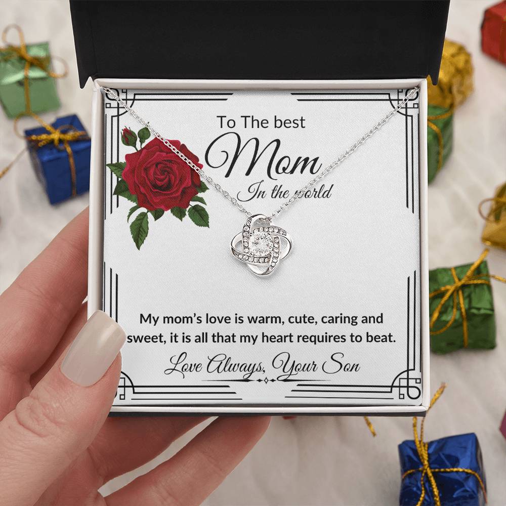 To the best Mom from Son "Caring and Sweet" Love Knot Necklace