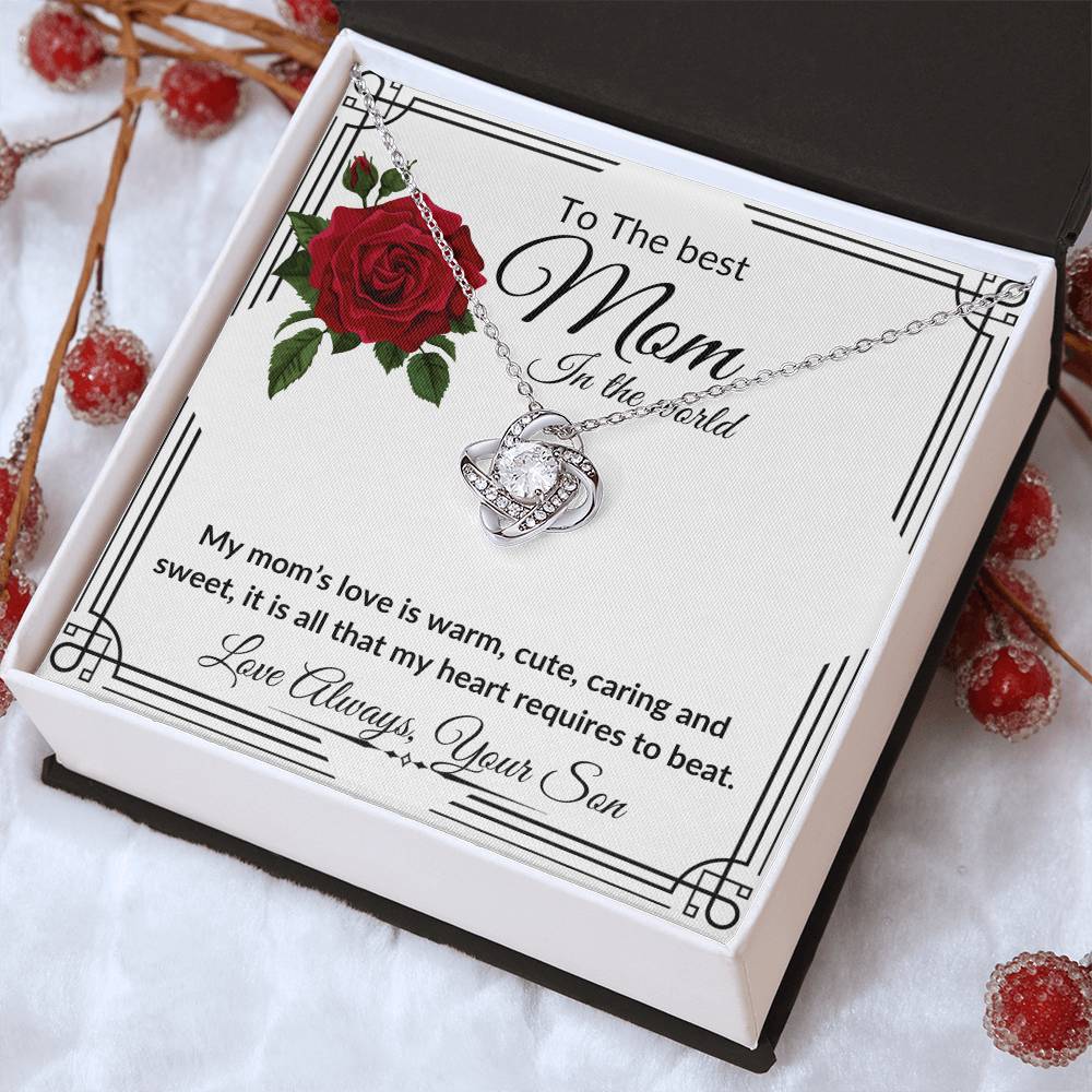 To the best Mom from Son "Caring and Sweet" Love Knot Necklace