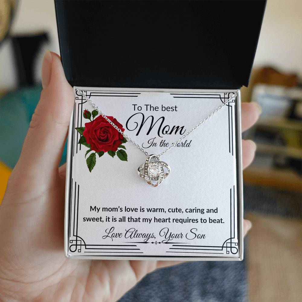 To the best Mom from Son "Caring and Sweet" Love Knot Necklace