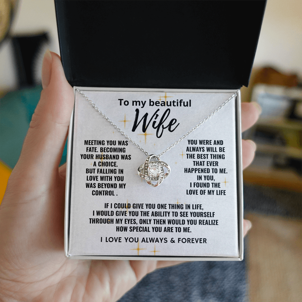 To My Beautiful Wife "Falling In Love With You" Love Knot Necklace