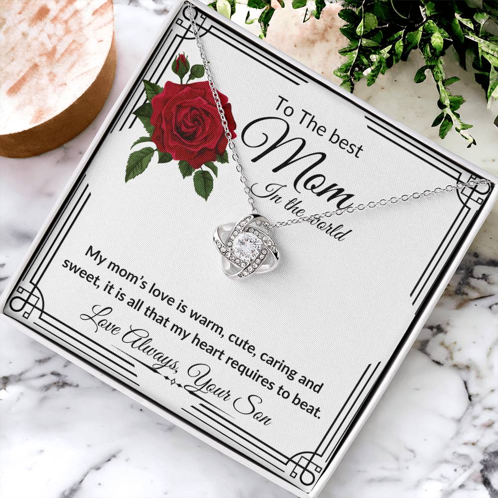 To the best Mom from Son "Caring and Sweet" Love Knot Necklace