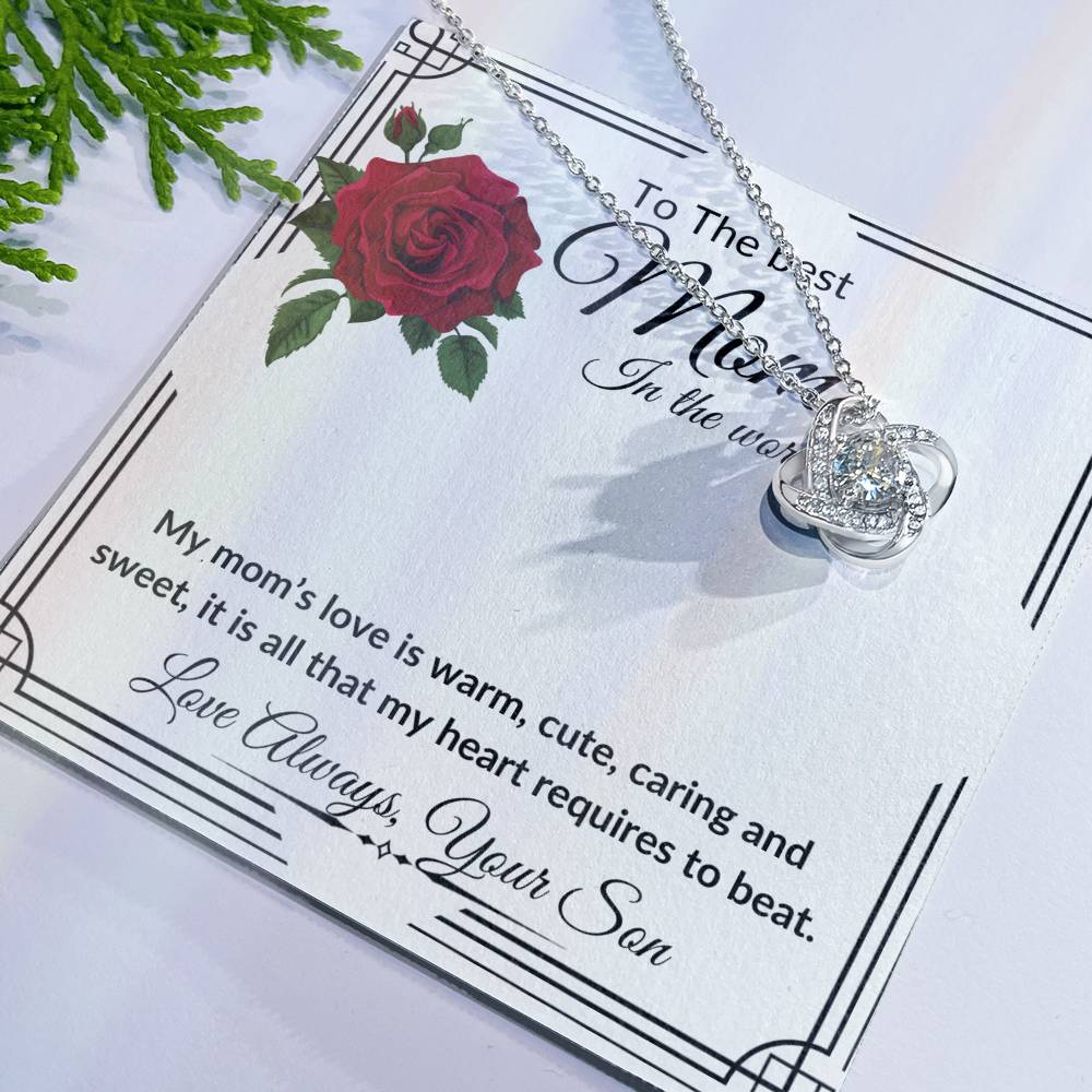 To the best Mom from Son "Caring and Sweet" Love Knot Necklace