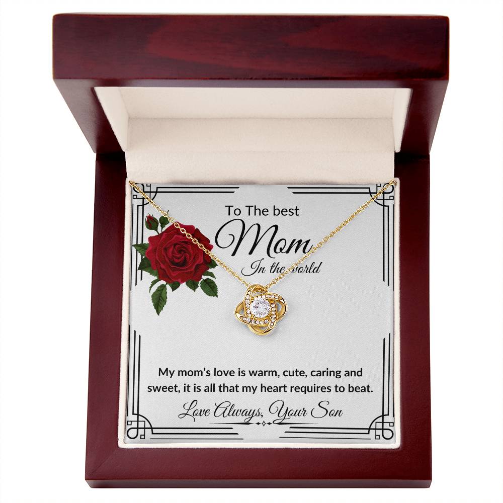 To the best Mom from Son "Caring and Sweet" Love Knot Necklace