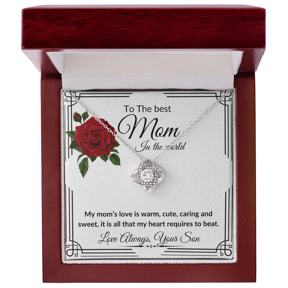 To the best Mom from Son "Caring and Sweet" Love Knot Necklace