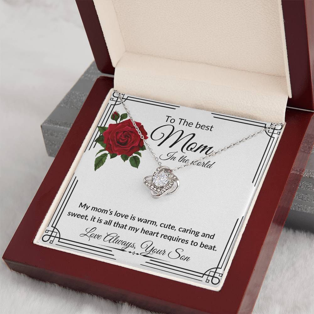 To the best Mom from Son "Caring and Sweet" Love Knot Necklace