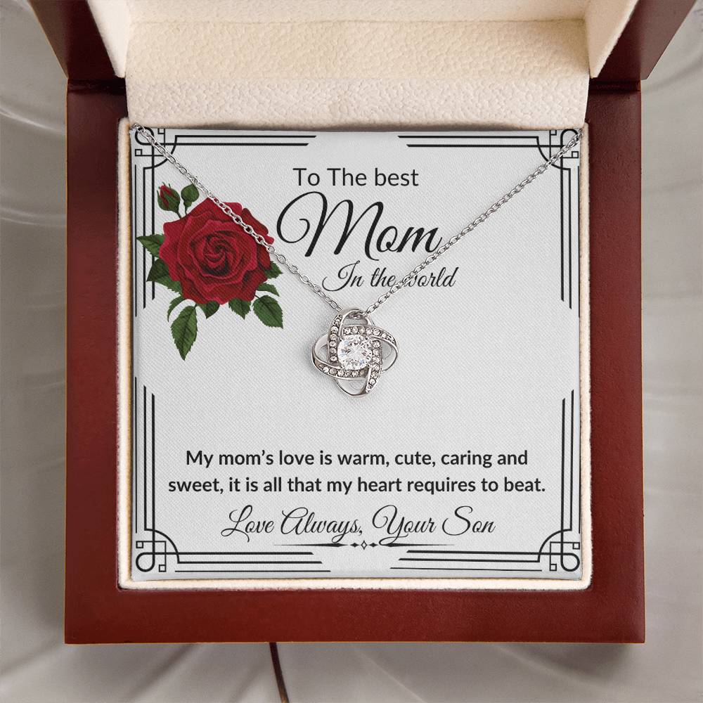 To the best Mom from Son "Caring and Sweet" Love Knot Necklace