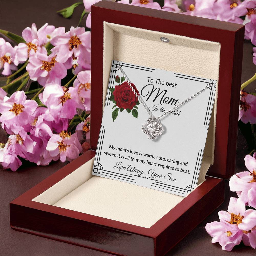 To the best Mom from Son "Caring and Sweet" Love Knot Necklace
