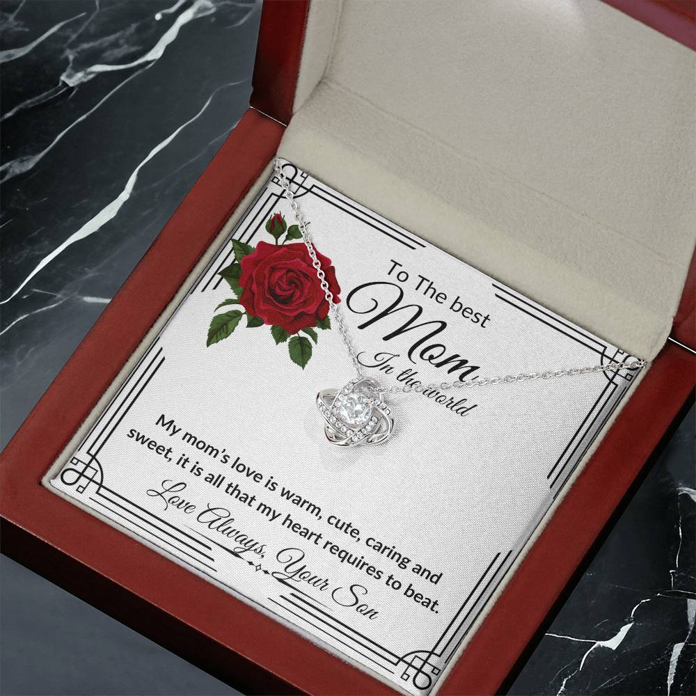 To the best Mom from Son "Caring and Sweet" Love Knot Necklace