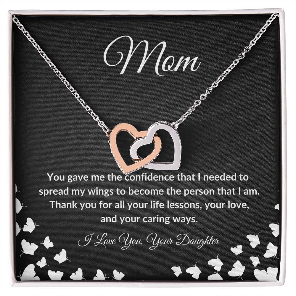 To My Mom from Daughter "Thank you for Life Lessons" Interlocking Heart Necklace