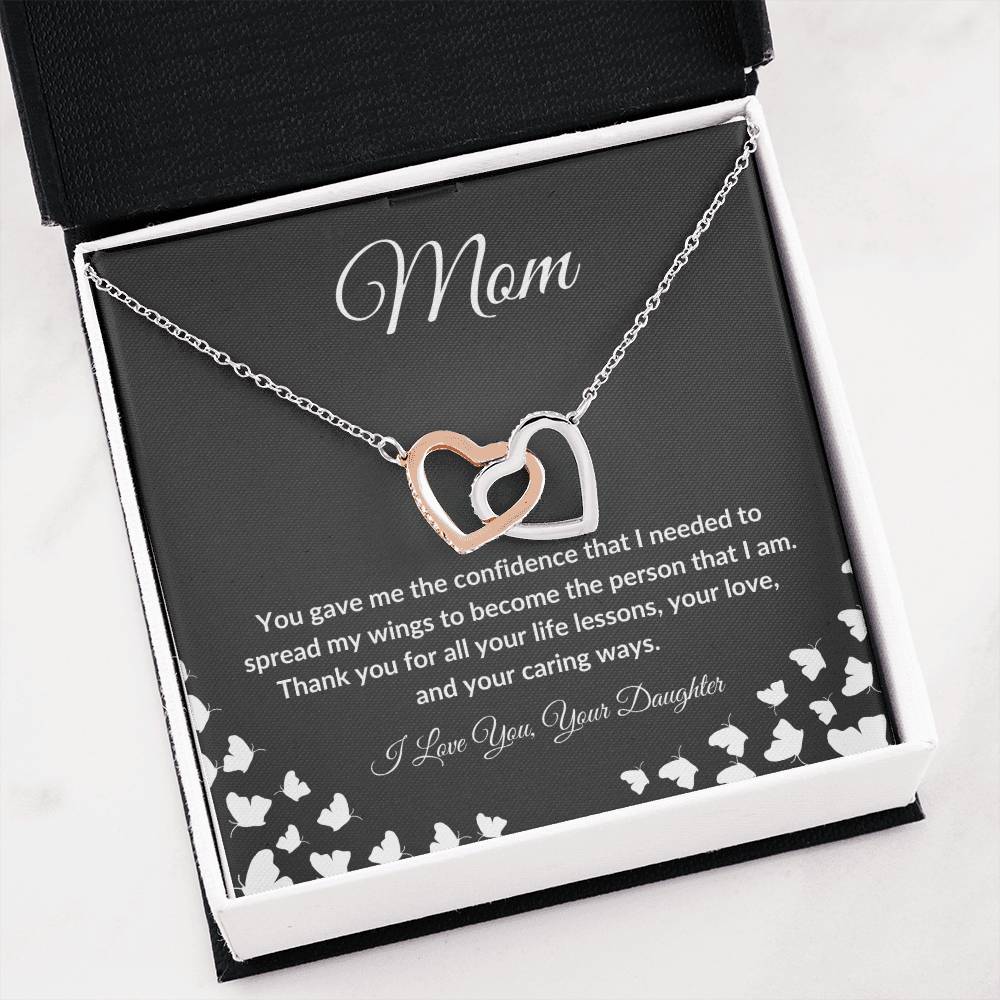 To My Mom from Daughter "Thank you for Life Lessons" Interlocking Heart Necklace