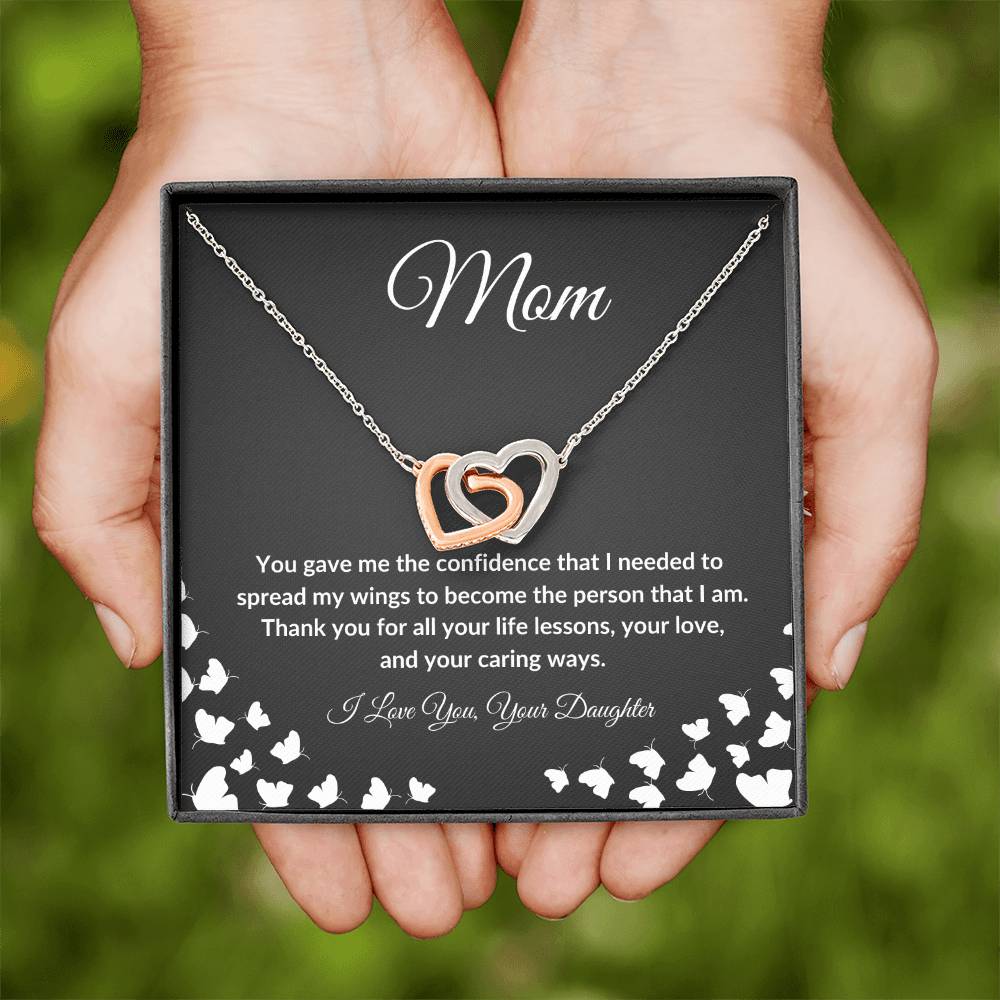 To My Mom from Daughter "Thank you for Life Lessons" Interlocking Heart Necklace