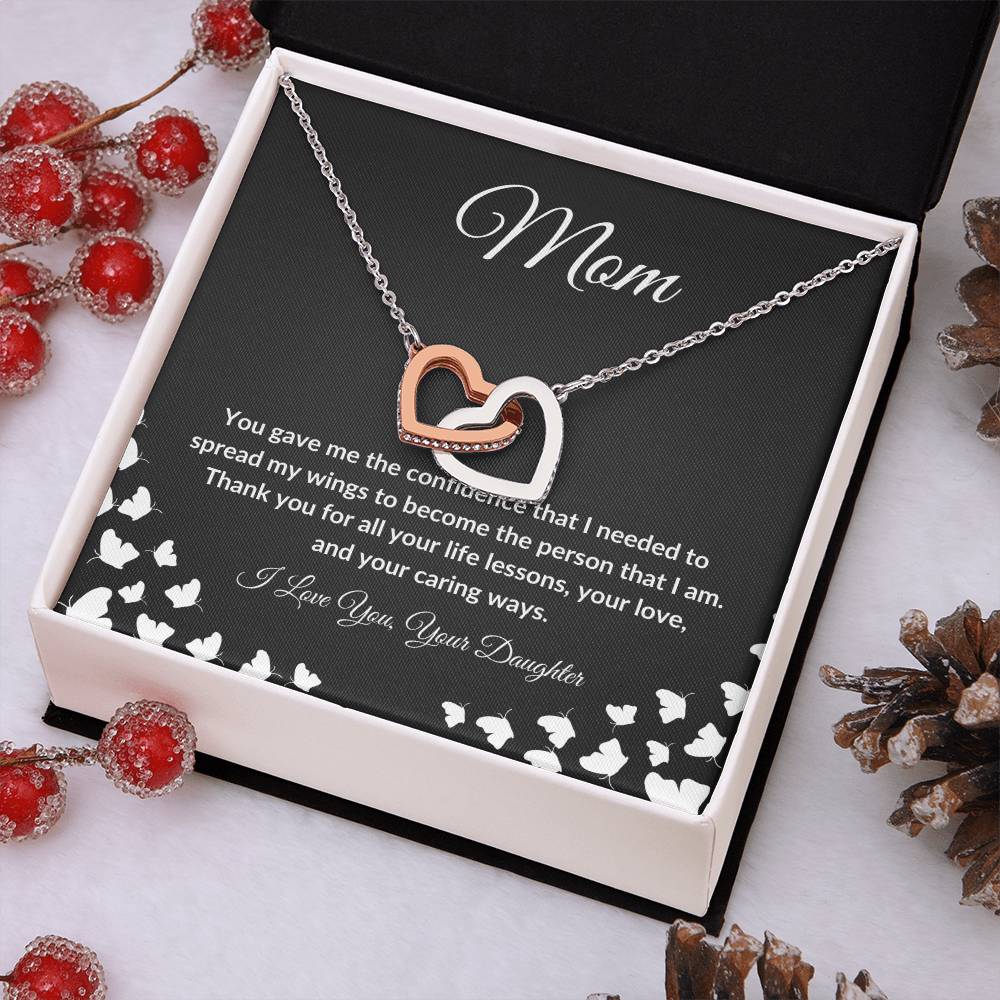 To My Mom from Daughter "Thank you for Life Lessons" Interlocking Heart Necklace