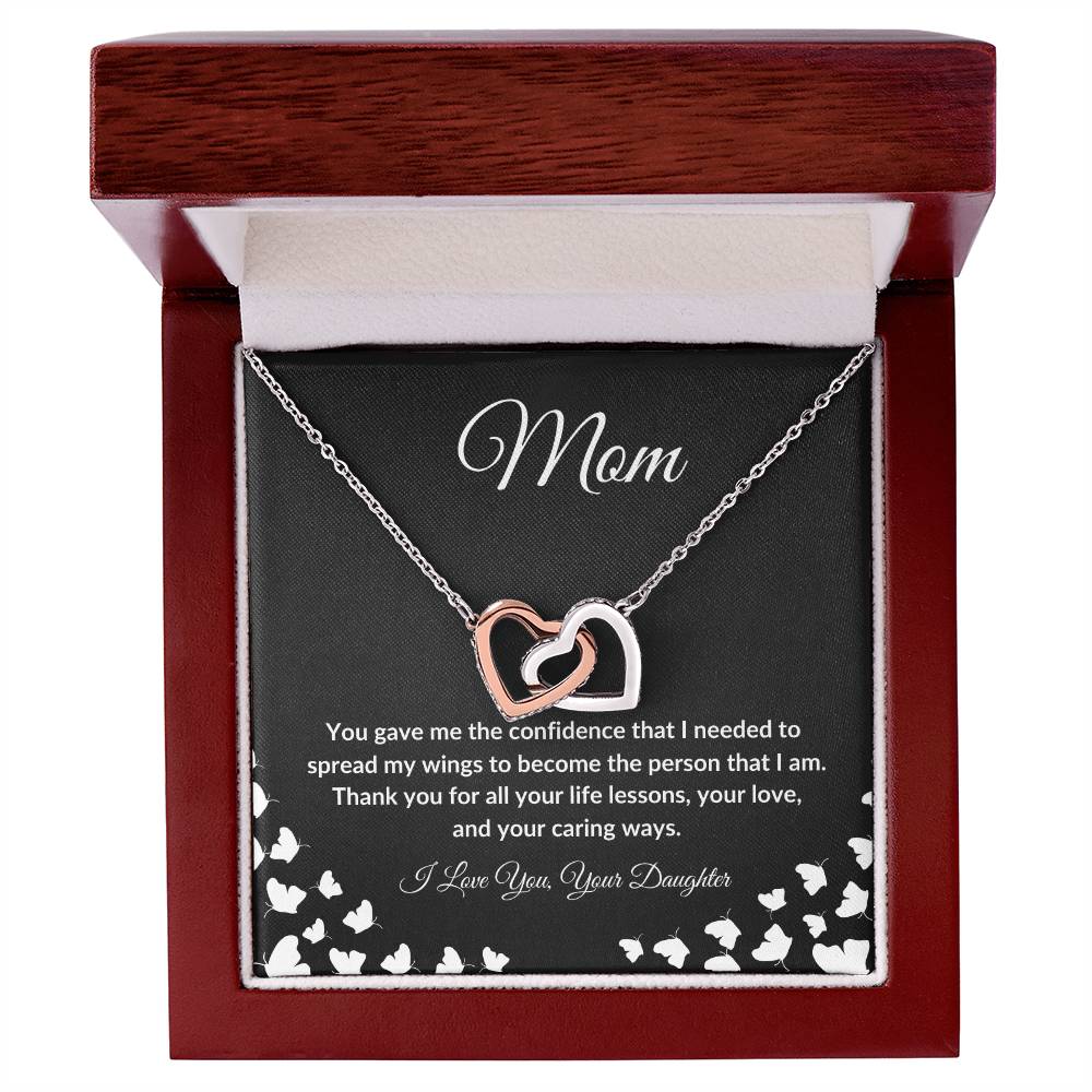 To My Mom from Daughter "Thank you for Life Lessons" Interlocking Heart Necklace